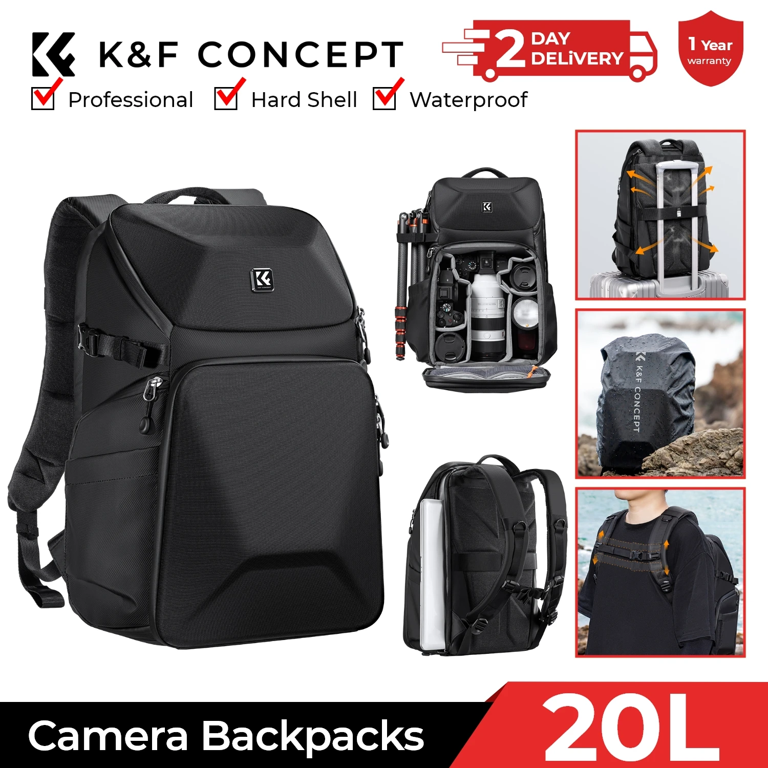 K&F CONCEPT 20L Camera Backpac - Photography Lighting Equipment Bags ulasan dan harga
